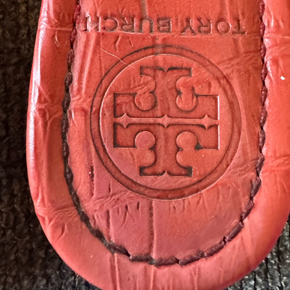 Tory Burch Miller Coral-Red Logo Thong Sandals Size 5.5 - Picture 7 of 12